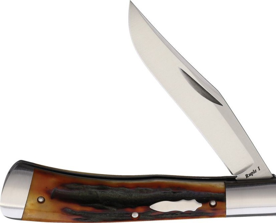 Reliable Quality Rup1As Old School Knifeworks Ruple 1 Trapper Pocket Knife Amber Stag | * Online