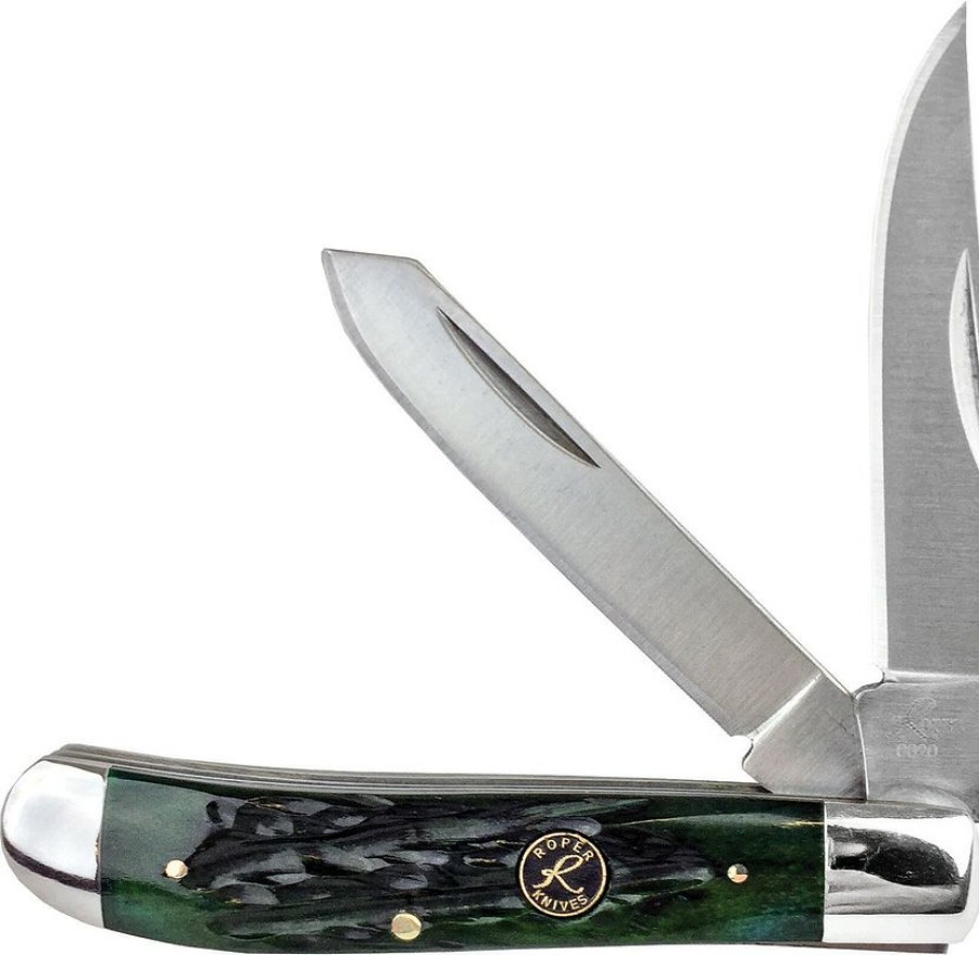 Lower Prices Rp0008Cgb Roper Knives Trapper Pocket Knife Green Bone Carbon | * New