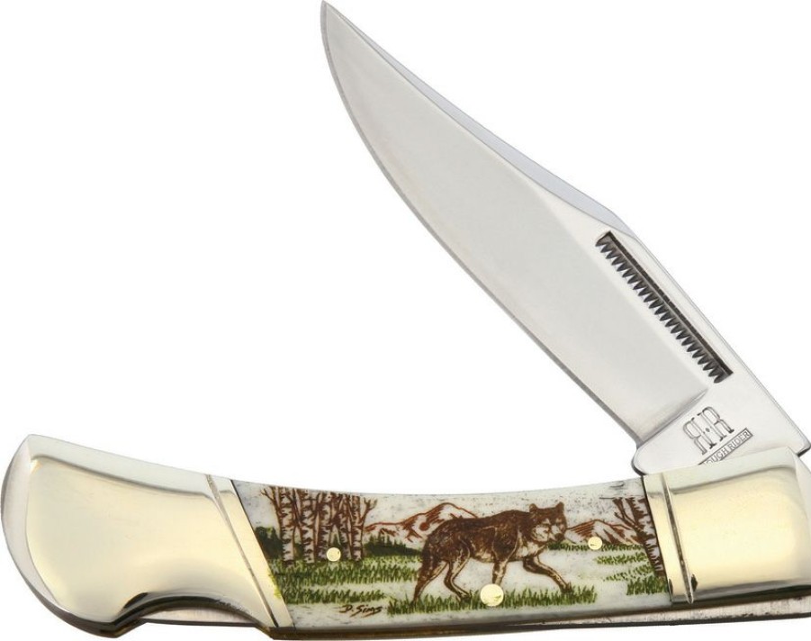 100% Guarantee Asc2 Alaska Scrimshaw Connection Wolf Lockback Pocket Knife | * Wholesale