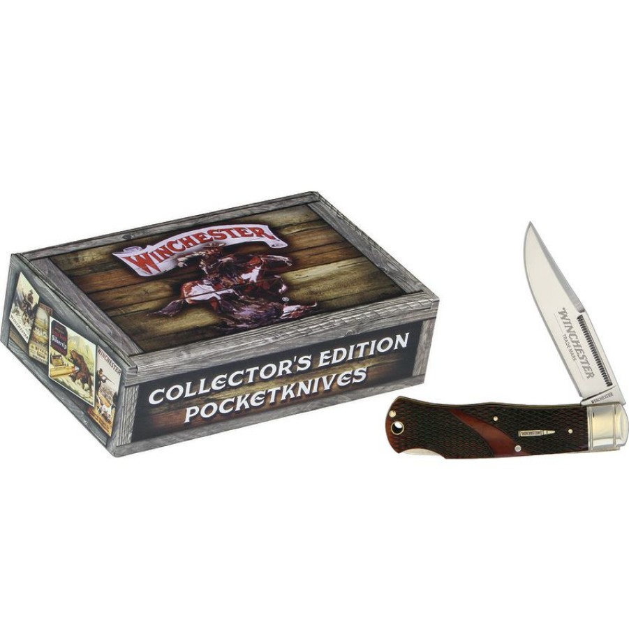 Reliable Quality Wn19111C Winchester Lockback Pocket Knife Brown Checkered Bone | * Best