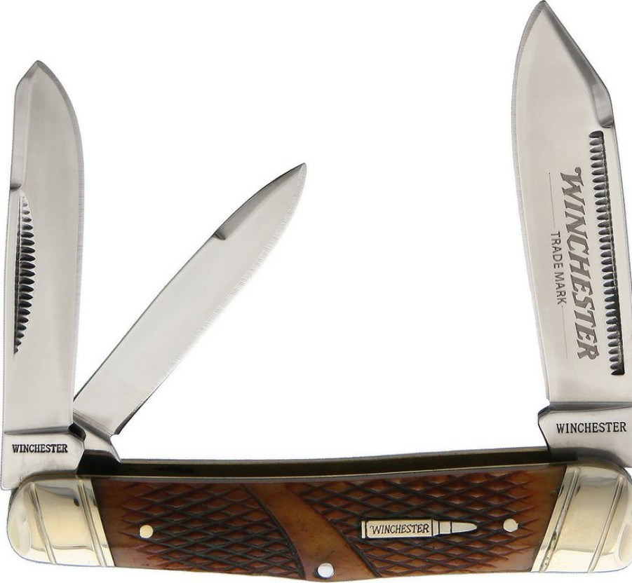 Cheap Wn29046C Winchester Trapper Pocket Knife Brown Checkered Bone | * Online